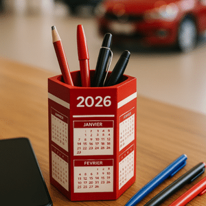 Pot à crayons avec calendrier personnalisé, création DELTAPUB